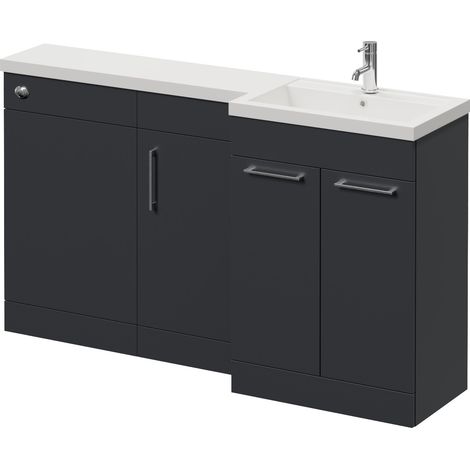 Napoli 390 Gloss Grey 1500mm 3 Door Vanity Unit Toilet Suite with Right Hand Square Lucia Basin - 1500mm - Chrome 160mm HandleWithout Kingston Toilet Pan