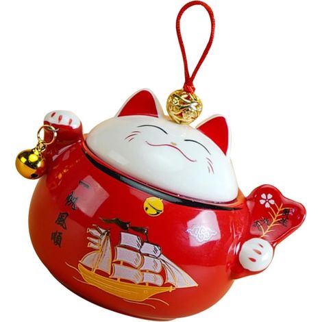 Pot à thé en céramique en forme de chat, mini-boîte rouge décorative pour bureau ou salon de thé, récipient de rangement alimentaire polyvalent (1/5)