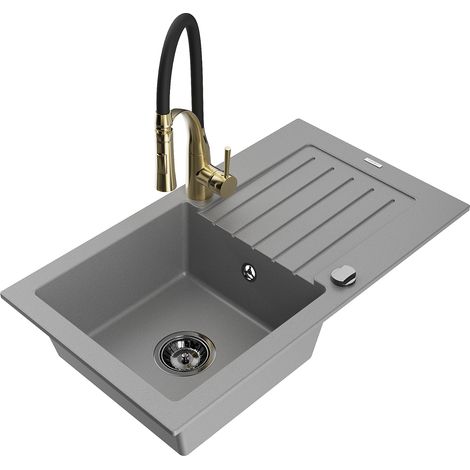 Mexen Pablo fregadero de granito de 1 seno con escurridor y grifo de cocina Aster, gris - 6510-71-73450-57-B (1/5)