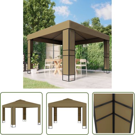 The Living Store Belvédère avec double toit 3x3x2,7 m Taupe 180 g/m² - Tonnelle Extérieure - Gazebo - Auvent Jardin - Structure Extérieure - Abri Jardin (1/5)