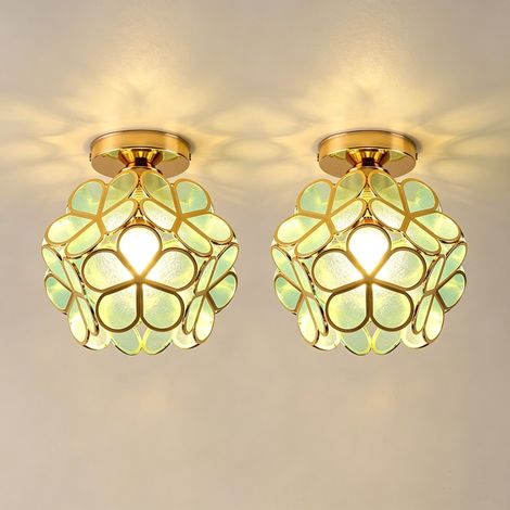 NORCKS Plafonnier En Verre, Style Moderne, Abat-Jour À Motifs Floraux Colorés, Diamètre 20 cm, Ampoule E27, Vert, 2PCS (1/5)