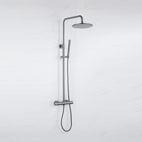FugaFlow Eccelente Ensemble de douche de tête - thermostatique - douche de tête 30cm - flexible métallique - douchette à barre - Gunmetal PVD brossé