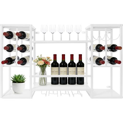 Casier à Vin Mural pour 12 Bouteilles avec Porte-Verres (Blanc) 97x25x60cm Porte Bouteille Vin Mural, en Fer, Charge 45,36Kg, pour Maison, Bar, Restaurant (1/5)