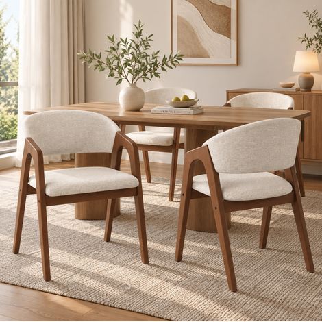 2 sillas de comedor 55,5 x 60 x 83 cm, madera nogal/beige, con reposabrazos – MEUBLIV (1/5)
