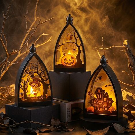3er Set Halloween Deko Skelettritter Kürbis und Spukschloss LED Kerze für Außenbereich (1/5)