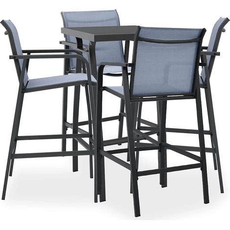 vidaXL Mesa alta y taburetes de bar de jardín 5 piezas negro y gris (1/4)