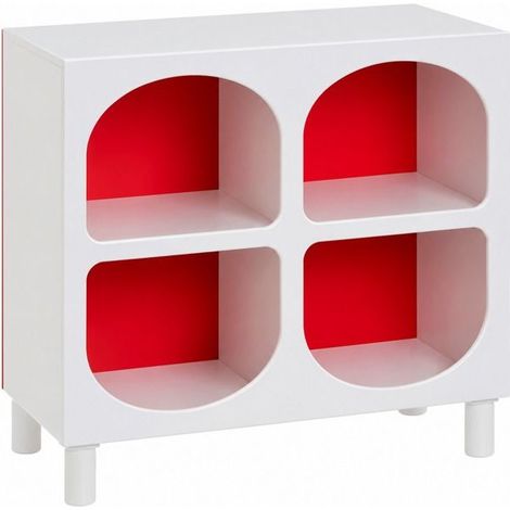 Etagère meuble de Rangement blanc avec 4 Niches Arquées à fond rouge-Longueur 76 x Profondeur 32 x Hauteur 70cm (1/5)