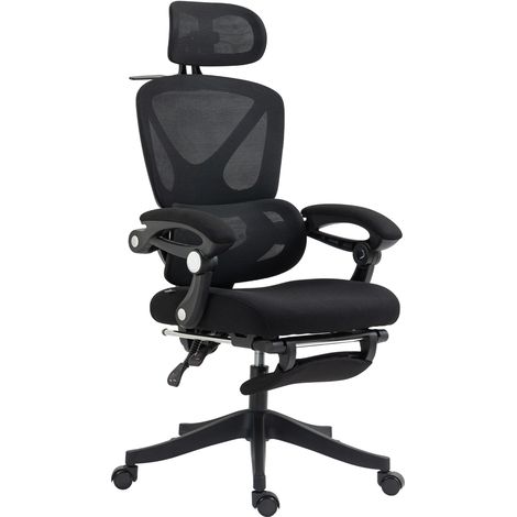 Chaise Bureau Ergonomique Maille Noire Appui-Tête Réglable Inclinable Dossier Séparé (1/5)