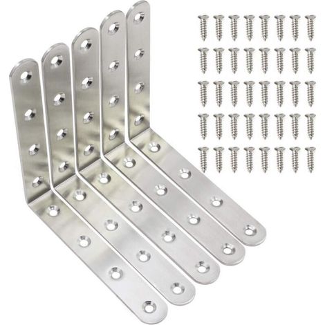 5pcs 125125mm Stainless Steel Round Support Flange Right Angle Corner Fixing 8 Holes with 40 Screws (1/5)