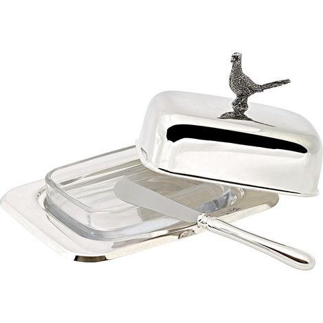 Beurrier avec Couteau et Motif Faisan Boîte à Beurre pour Table de Petit Déjeuner L 18 cm - PANGIVO