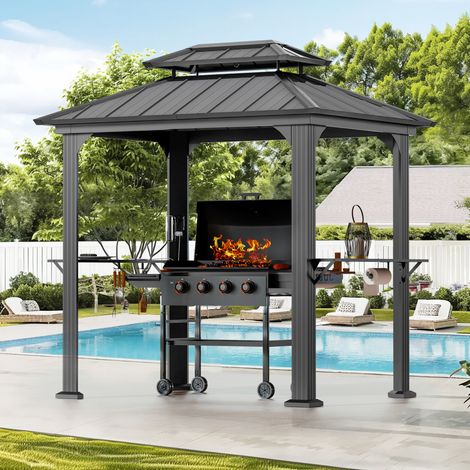 Modern Shade BBQ Grillpavillon 2,4x1,8 m mit Stahldach Wasserdicht UV-beständig inkl. 2 praktischen Seitenablagen anthrazit (1/4)