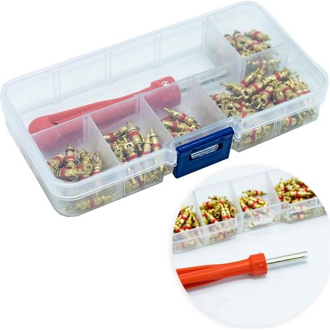Sollbry 100Pcs Demonte Valve Pneu Outil Démonte obus de Valve Outil de Reparation avec 100Pcs Valve Core pour Voiture Remplacement, 4-1 Outil de Réparation de Valve de Pneu, Démonte Valve Pneu (1/5)