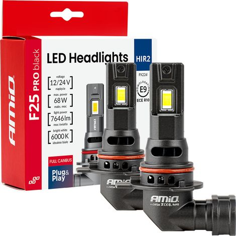 Lampadine LED per auto serie F25 PRO nere full canbus HIR2 68W 12V 24V amio-04724 (1/5)