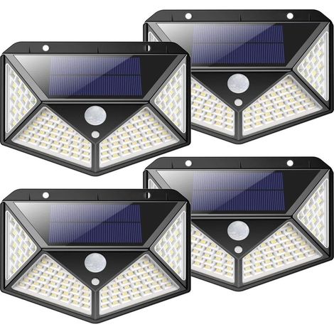 Projecteur solaire extérieur sans fil puissant avec 100 LED 2200 mA et détecteur de mouvement, offrant 3 modes d'éclairage pour jardin et cour - Lot de 4 - RW (1/5)