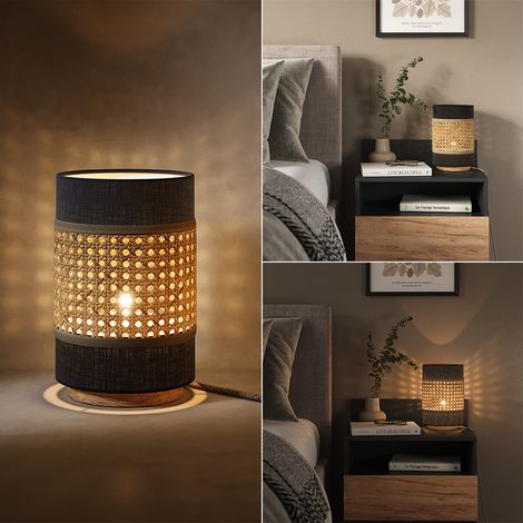 Tischlampe Morten, Rattan/Schwarz, 17.5 x 26.5 cm, Vicco
