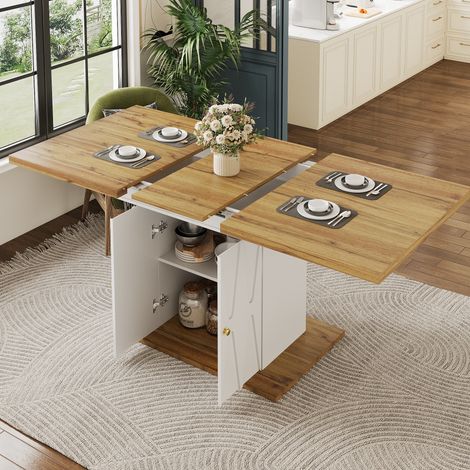 Mesa de comedor extensible para cocina, 110/140 x 70 x 76,5 cm, MDF blanco, FloraGrace (1/5)