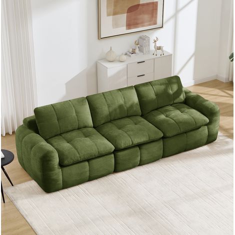 Divano modulare a 3 posti 264x97x68 cm, senza telaio, design trapuntato, senza montaggio, chenille verde (1/5)