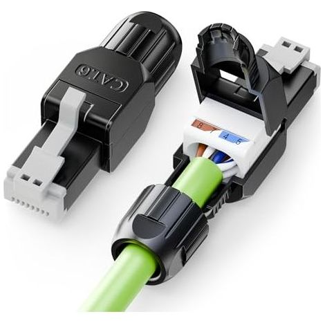 Connettore RJ45 senza attrezzi Cat6A, 10 Gbps 500 MHz, spina Cat 6A placcata in oro per installazione di cavi PoE Cat6A Cat6 Cat5E, spina RJ45 6A UTP, riutilizzabile, confezione da 2, nero - (1/5)