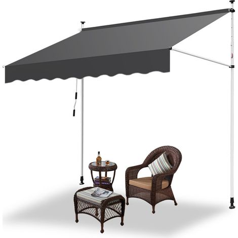 Hengda Tenda da sole a scomparsa manuale Tenda da sole a terrazza Non è necessario alcun trapano Manovella Altezza regolabile 2.5M. grigio puro (1/5)
