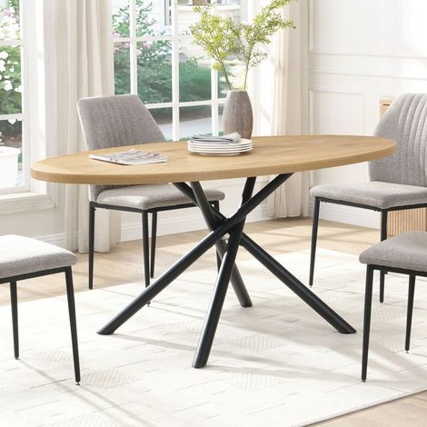 170cm Oval Dining Table  6 Seater with Black Metal X-Legs (1/5)