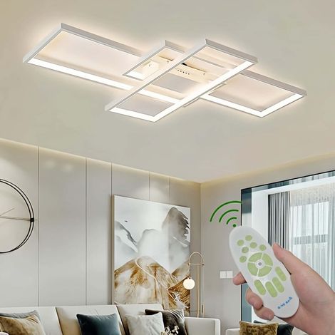 Plafonnier LED Moderne, Dimmable 2700-6500K, avec Télécommande 59W, Plafonnier pour Salon, Chambre, Cuisine, Couloir, Balcon, Salle à Manger (Blanc, 80 45 9cm) (1/5)