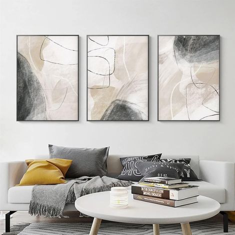 CCYKXALot de 3 posters, tableaux muraux abstraits, beiges, tableaux muraux modernes sur toile, sans cadre, décoration murale pour le salon, 50 x 70 cm