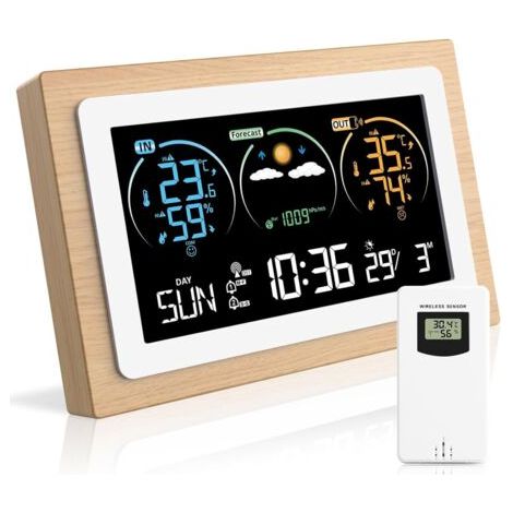Station Meteo Interieur Exterieur Sans Fil, Station Météo Sans Fil, Station Meteo Sans Fil avec Capteur Etérieur, Thermomètre Hygromètre Numérique Intérieur et Extérieur (1/5)