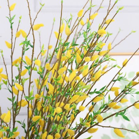 Lot de 6 branches de saule argenté 3 têtes, 84cm, jaune, fleurs artificielles décoratives pour salon, livrées pliées, matériau plastique et fil métallique (1/5)