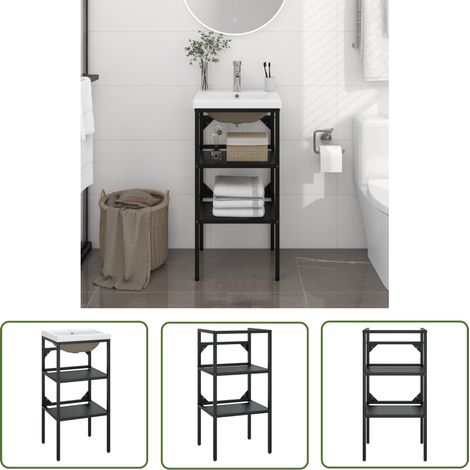 The Living Store Badezimmer-Waschtischgestell mit Waschbecken Schwarz Eisen - Badezimmer Waschen - Waschtischgestell - Keramik Waschbecken - Schwarzes Badezimmermöbel - Untergestell Waschbecken (1/5)