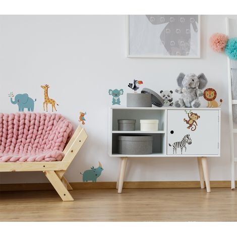 Sticker décoratif, illustration des animaux de la jungle en version bébés rigolots enfant, 68 cm X 48 cm (1/3)