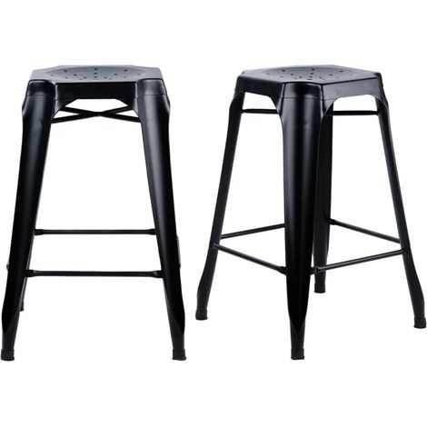 Lot 2 tabourets de bar H.65 cm métal noir et perforations - METALICA (1/5)