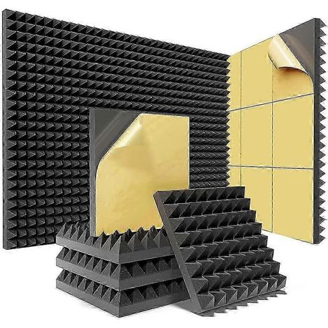 Lot de 12 panneaux pyramidaux en mousse insonorisante auto-adhésive, 30,5 x 30,5 x 5 cm, haute densité (noir) NEUF (1/5)