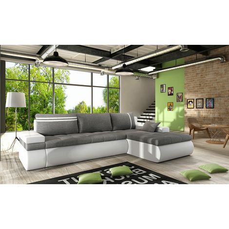 Max Right Hand Facing Corner Sofa Bed - Grey & White (1/3)
