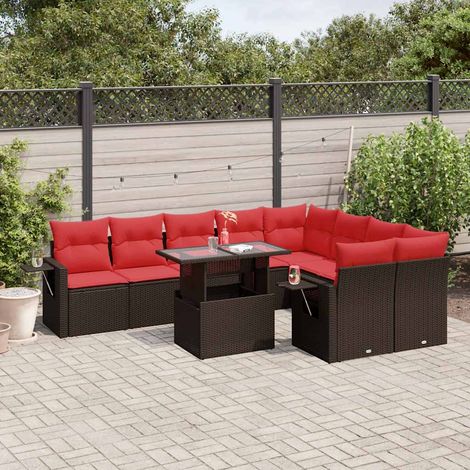 10-teiliges Gartensofa-Set mit Kissen, braun, Polyrattan (1/5)