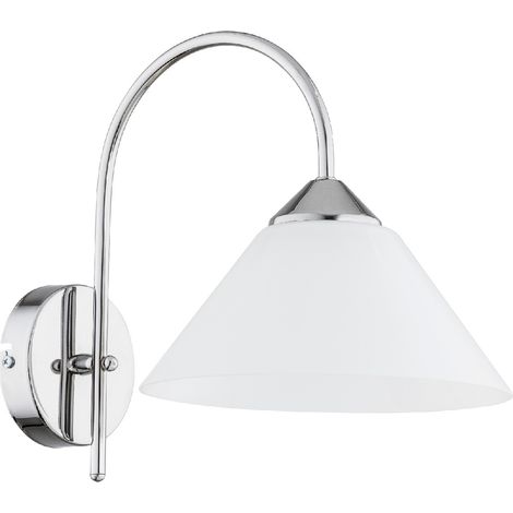Wandleuchte Chrom Glas konisch weiß Lampenschirm für Wohnzimmer Flur 1xE27 15W TAPER Alfa (1/2)