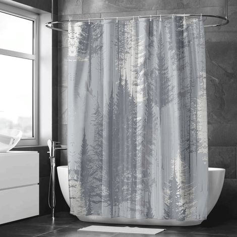 Rideau de douche décor encre paysage artistique, tissu polyester, 90x180 cm