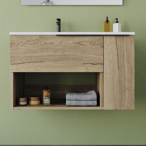 Meuble de salle de bain avec vasque déportée MORENA sans miroir - 80cm (1/5)