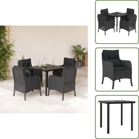 The Living Store 5-tlg. Garten-Essgruppe mit Kissen Schwarz Poly Rattan - Gartenessgruppe (1/5)