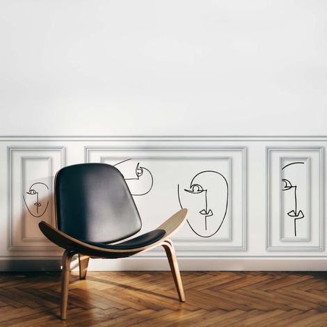 Papier peint bois trompe l'oeil 75x200cm, motif minimaliste, décor mural panoramique. Soubassement boiserie pour une ambiance chaleureuse. (1/4)