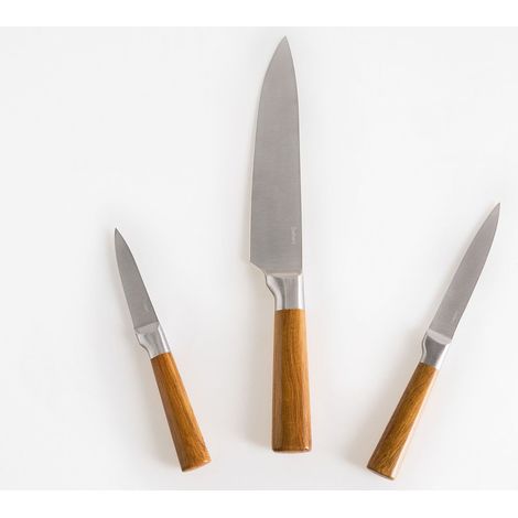 Knife Set Brown Stainless Steel 3 Pieces Hand-Sharpened 54 HRC Hardness Chef's Knife Modern Design TOCHIGI