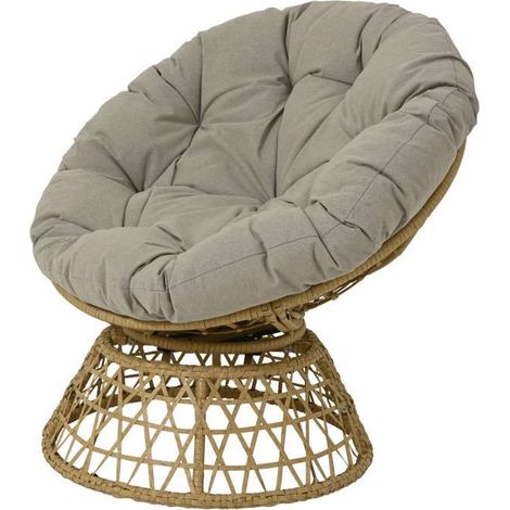 Sedia Girevole Vimini Esterno con Cuscino colore Naturale 85x76x78 cm (1/2)