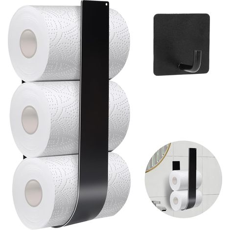 Porte-rouleau de papier toilette mural de rechange sans perçage avec 1 crochet adhésif, porte-rouleau de papier toilette pour 3 rouleaux de papier toilette, en métal, pour salle de bain, cuisine (1/5)