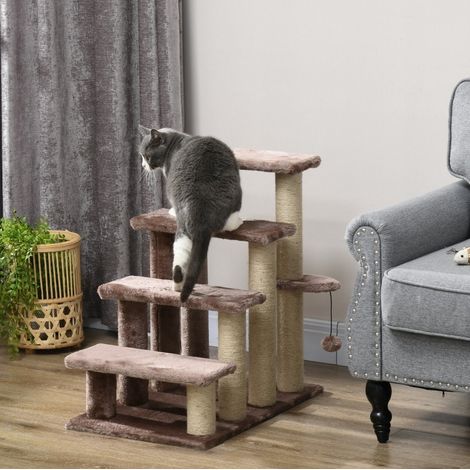 Arbre à chat avec escalier 4 marches, 60 x 40 x 64 cm, corde de jute, marron OKMYHOME (1/5)
