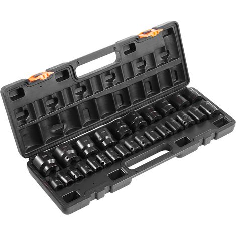 Mophorn Schlag-Steckschlüsselsatz, 1/2 Zoll, 26-teilig, flache 6-Punkt-Steckschlüssel, robuste CR-MO-Konstruktion, 1/2 Zoll Antrieb, metrisch 10 mm – 36 mm, mit Aufbewahrungskäfig (1/5)