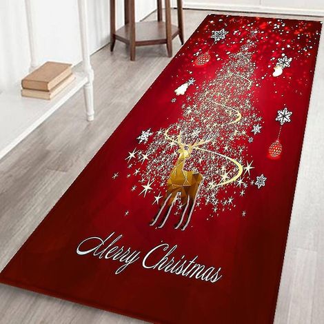 Tapis de Noël rectangulaire pour salon, tapis de cuisine antidérapant en flanelle, décoration de Noël (1/4)