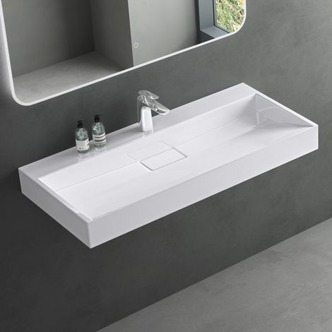 Mai & Mai Lavabo da Appoggio 120x46x11cm, Lavabo Bagno Sospeso Lavandino Bagno con Piletta di Scarico e un Foro per Rubinetteria, Lavabo da Minerale fuso Colossum19-1200