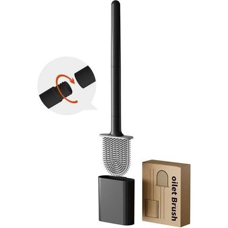 Black toilet brush, toilet brush, toilet brush and silicone holder, compact size, toilet brushes and holders for cleaning hard-to-reach corners, base with ventilation slots (1/5)