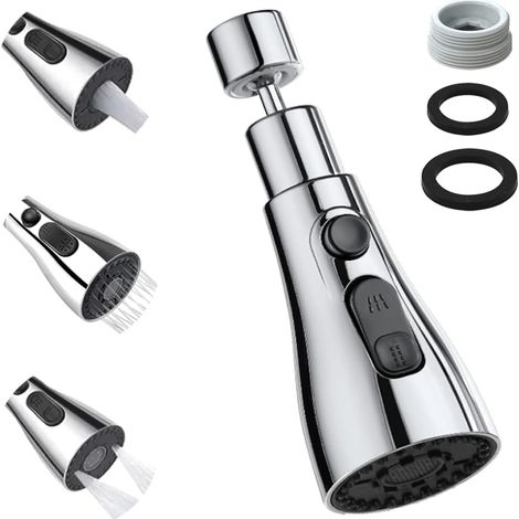 Douchette Evier Cuisine - 1 Pièce - ABS Chromé - Rotation 360° - 3 Modes Jet - Pour Filetage Mâle 22mm - Argent (1/5)