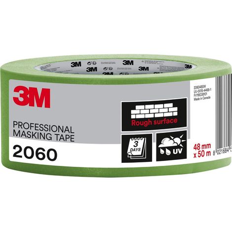 3M Nastro da Mascheratura Professionale 2060 per Superfici Ruvide, Verde - 1 Rotolo, 48 mm x 50 m - Adesivo per Pittura e Decorazioni, Interni ed Esterni