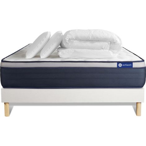 Komplettpaket Bett - Matratze 180x200 cm + Boxspringbett mit Lattenrost (im Set) + 2 Kopfkissen + Bettdecke - Actiflex Max